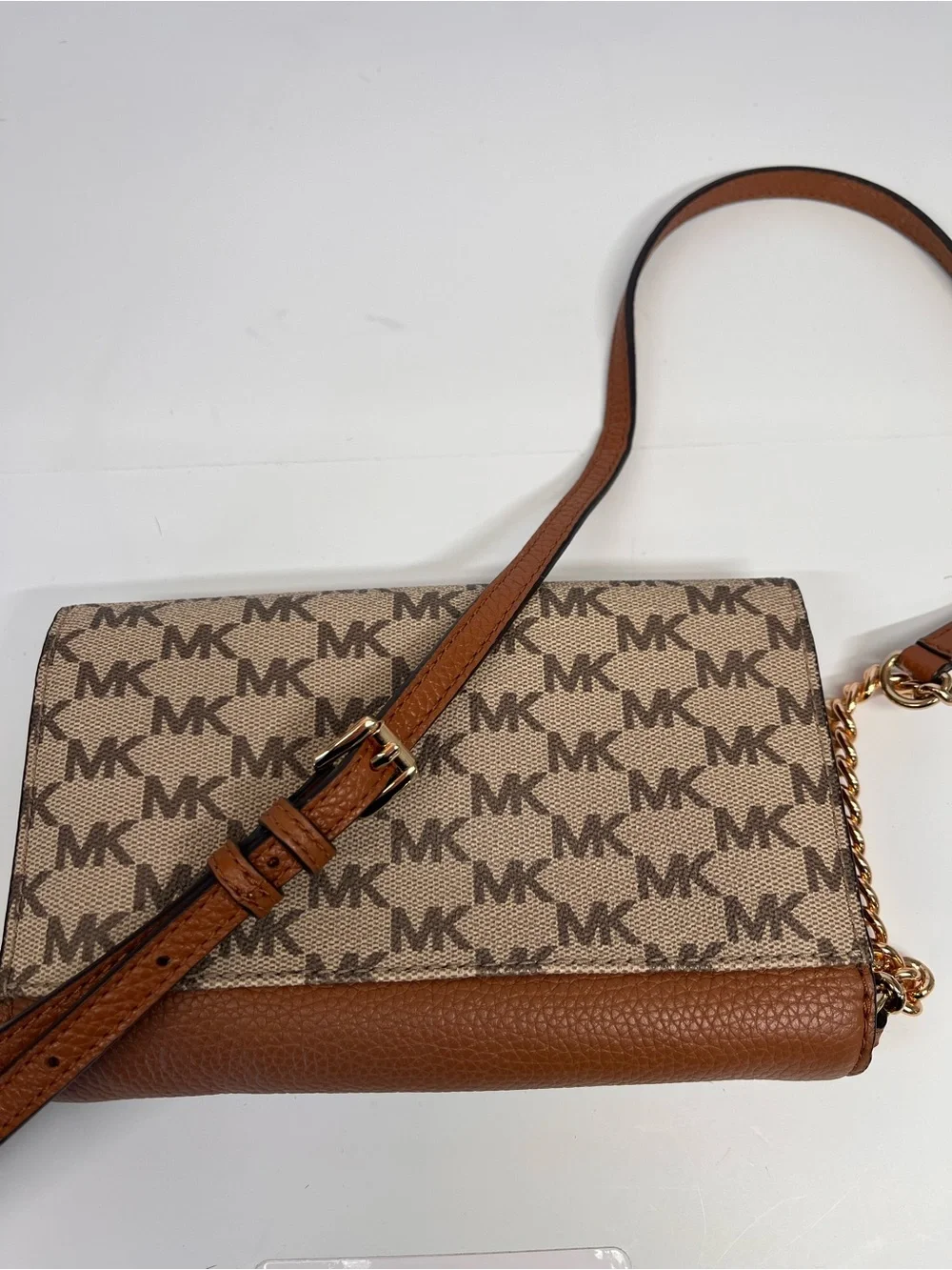 Michael Kors Tan/Brown MK Logo Chain Strap Crossbody